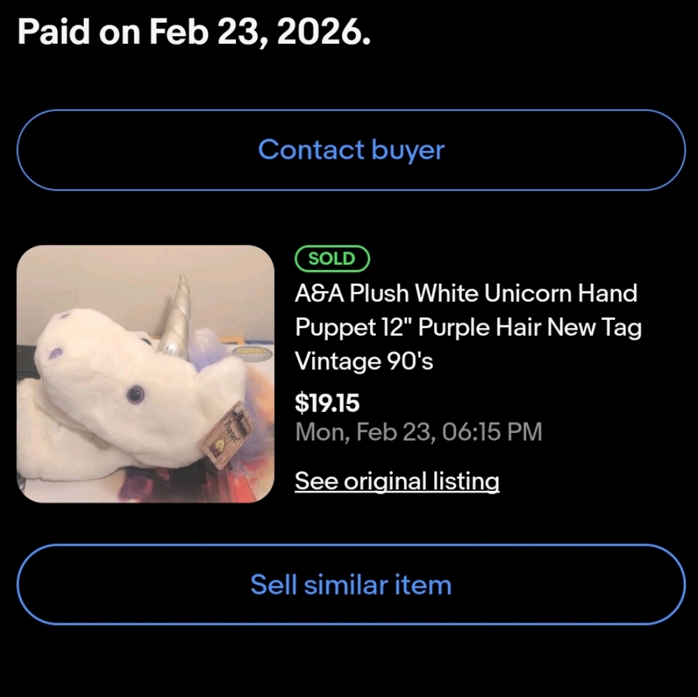 SOLdEB@Y A&A Plush White Unicorn Hand Puppet 12" Purple Hair New Tag Vintage 90s